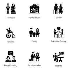  Family, Couples, and Home Solid Vectors Pack 