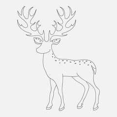 Contour the deer. Isolated object on a white background. Vector illustration. Black outline.
