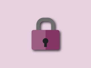 Purple security padlock icon, flat design vector graphic