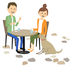 若いカップル　カフェ　おしゃべり