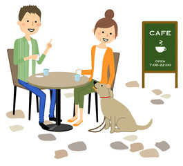 若いカップル　カフェ　おしゃべり