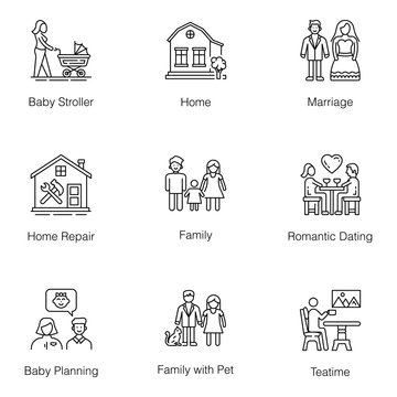  Family, Couples, and Home Line Vectors Pack 