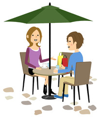 若いカップル　カフェ　おしゃべり