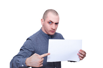 portrait of young man with card in his hand