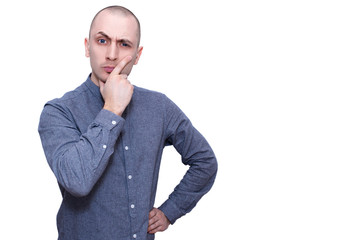 Man with blue eyes making a choice