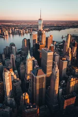 Printed roller blinds Manhattan Manhattan Skyline World Trade center at sunrise, beautiful morning glow with warm sun
