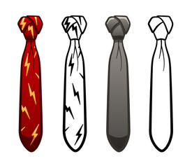Necktie with cape knot in four variants set on white background