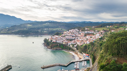 aerial view of lastres fishing town in asturias, Spain