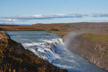Gullfoss waterfall at sunrise is the biggest waterfall in Iceland, landscape photography