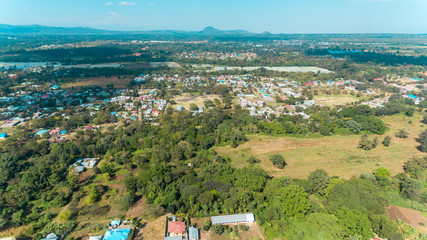 aerial view of the rural area away from Arusha, Farming and people settlement.