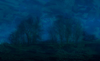 nightly trees, dark blue sky