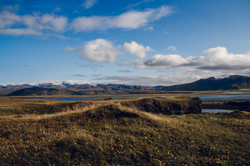 Fantastic view on Solheimajokull glacier in Katla Geopark on Icelandic Atlantic South Coast. Location: South glacial tongue of Myrdalsjokull ice cap, near Vik village, Iceland, Europe