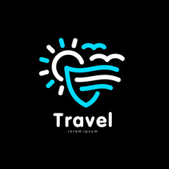 Travel logo shield waves and sun
