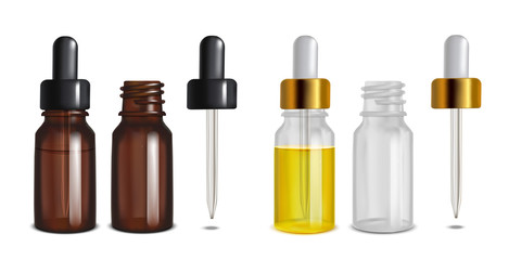 Isolated Glass Bottles with Pipette in Realistic Style