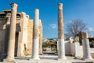Columns of the ruined Library of Hadrian in Athens, Greece.
