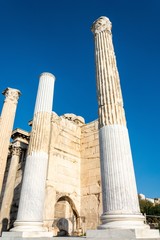 Columns of the ruined Library of Hadrian in Athens, Greece.