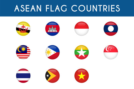 Set of  South East Asia Flag Round 3d