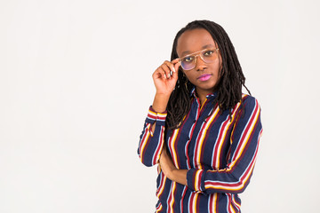 beautiful young african woman on white background