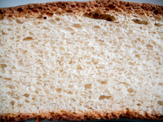 Porous white bread in the cut. Close-up.