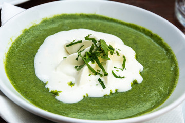 Plate of creamy spinach soup
