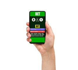 a mobile phone shows a betting application with live results and updates with white background