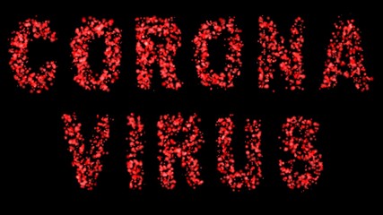 COVID-19. CORONAVIRUS. Lettering concept with the effect of many red and white virus outbreaks. Red word on a black background.