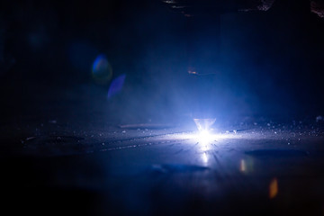 Plasma cutting of metal with a cnc. Plasma cutting machine cutting steel sheet. Laser cutter in...