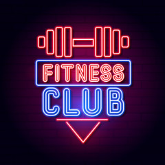 Fitness Center Gym Room. Led Neon Light Sign Display. Vector