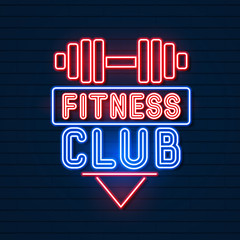 Fitness Center Gym Room. Led Neon Light Sign Display. Vector