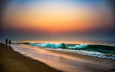 Sunrise on traveling for refreshing mind and soul with some  fun to watch Sunrise at the sea Beach. February 2020.