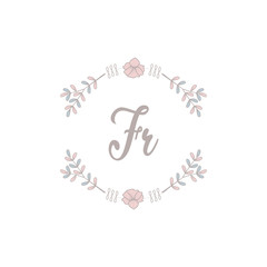 Minimalist logo initial fr with leaf element vector eps 10