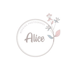 Minimalist logotype alice with leaf element vector eps 10