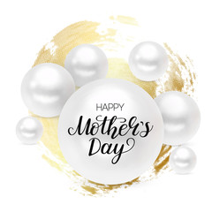 Realistic white Pearls on golden background