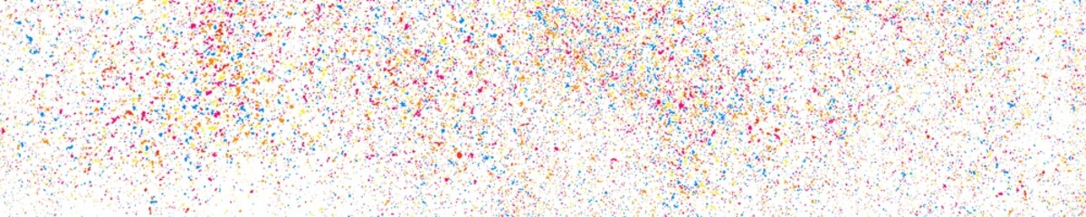 Abstract Explosion of Confetti. Colorful Grainy Texture Isolated on White Panoramic Background. Colored Stains and Blots. Wide Horizontal Long Banner For Site. Illustration, EPS 10.  