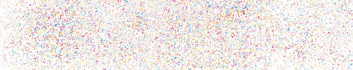 Abstract Explosion of Confetti. Colorful Grainy Texture Isolated on White Panoramic Background. Colored Stains and Blots. Wide Horizontal Long Banner For Site. Illustration, EPS 10.  