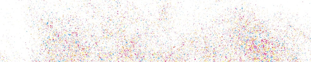 Abstract Explosion of Confetti. Colorful Grainy Texture Isolated on White Panoramic Background. Colored Stains and Blots. Wide Horizontal Long Banner For Site. Illustration, EPS 10.  