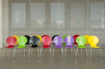 row of color chairs..