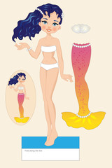 Collectible paper doll or to be cut with a dress that represents the little mermaid