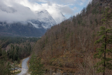 Fototapeta na wymiar Road with beautiful mountain view in Styria region, Austria