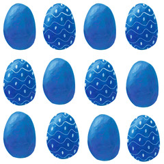 Fototapeta premium Set of pantone blue colored easter eggs with white ornament isolated on white background