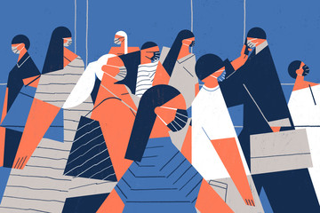Citizens wearing a surgical mask to block coronavirus COVID-19