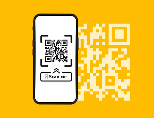 Smartphone scanning QR-code. Barcode Verification. Scanning tag, generate digital pay without money. Barcode on smartphone screen. Qr code payment, E-wallet , online shopping, cashless technology