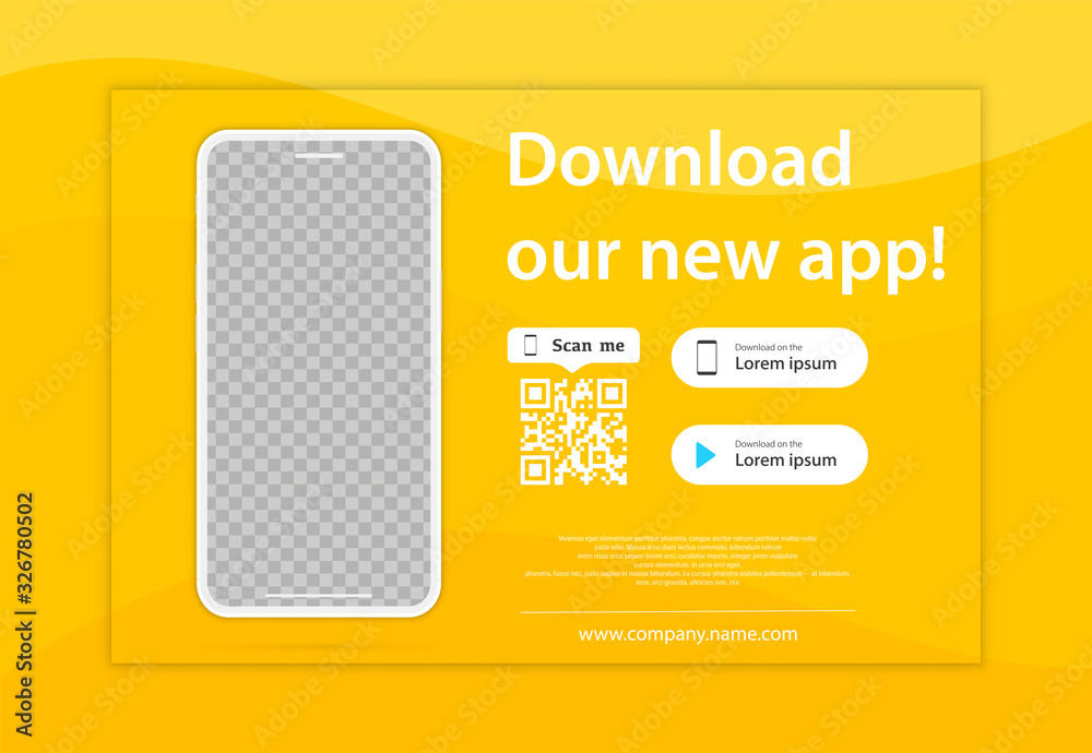 Poster download page of the mobile app. empty screen smartphone for you apps. download our new app ,mobile 