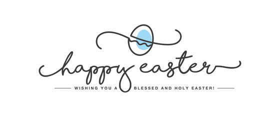 Happy Easter handwritten typography lettering text line design color egg white greeting card