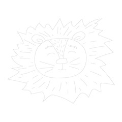 Cute icons of lion head outline. Savanna animal in doodle style isolated on white background. Vector outline stock illustration. Textile kids print on t-shirt.One line tattoo, sticker, coloring page. © Iuliia
