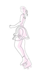 One continuous line drawing of young girl on rollerskate. illustration of enjoy active life.