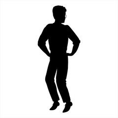 Vector Illustration of man silhouette in the style of the 1920s in charleston or  lindy-hop dance pose. Isolated hand-drawn character on a white background