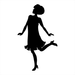 Vector Illustration of woman silhouette in the style of the 1920s in charleston or  lindy-hop dance pose. Isolated hand-drawn character on a white background