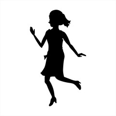 Vector Illustration of woman silhouette in the style of the 1920s in charleston or  lindy-hop dance pose. Isolated hand-drawn character on a white background
