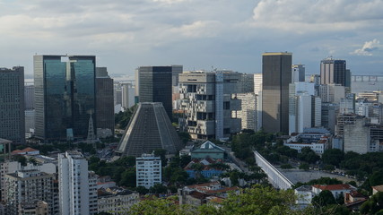 Aerial panoramic view to the skyscrapers in the downtown, Rio de Janeiro, Brazil.
